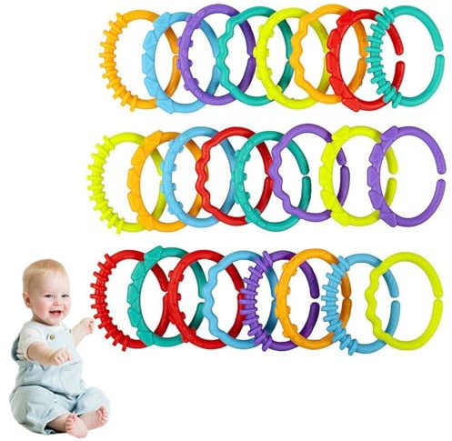TMRBBesty Baby Spielzeug Befestigung Ringe PP Kinderwagenkette Zum Selber Spielzeugringe Set Basteln Kinderwagenkette Befestigung Ringe 24-Teilig Perfekte Greifringe Für Ihr Baby