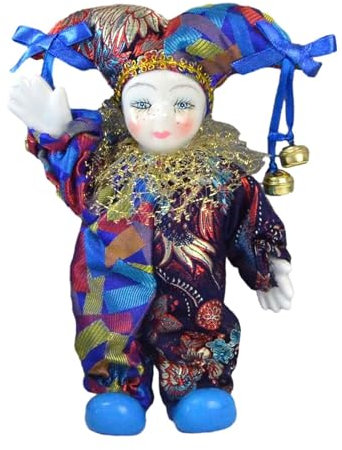 Fenteer Porzellan Clown Puppe, Halloween-Ornament, Antike Puppe, Bemaltes Gesicht, Lustige Narren-Puppe, Puppe für Souvenirs, Festival