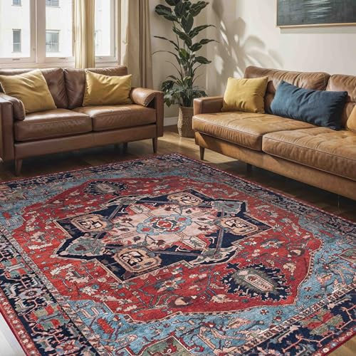 Mazovia Teppich Orientalisch Vintage - Waschbar rutschfest - Weich Traditioneller Teppich für Wohnzimmer Orientteppich - Fußbodenheizung geeignet - Rot Burgunderrot 80 x 150 cm
