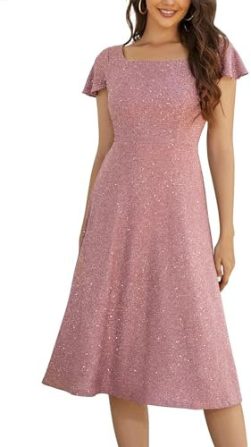 Berylove Cocktailkleid Lang Abendkleid Rosa Hochzeitskleid Gast Brautjungfernkleid Festliches Kleid Damenkleider Sommer Damenkleider Elegant BLS005 Blush S