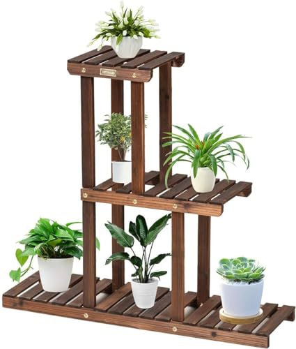 GOPLUS 3 Ebenen Blumenständer, Blumenregal aus Tannenholz, Pflanzenregal Garten, Pflanzenständer mehrstöckig, Pflanzentreppe Blumentreppe für Balkon, Terasse