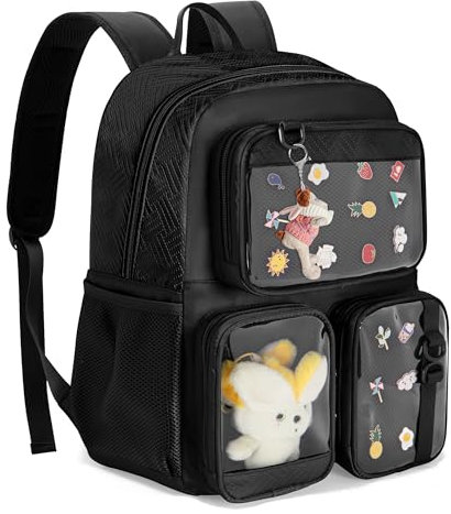 Prokva Ita Bag Pin Display Backpack with Insert, Kawaii Aesthetic Backpack with Laptop Sleeve for Cosplay and Concert, Black (Pins NOT Included, Patent Design)