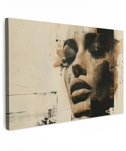 MuchoWow© Leinwandbilder Groß 120x80 cm XXL Wall Art Decoration Bilder für die Wand Schlafzimmer Deko Canvas Painting Wanddekoration Wohnzimmer Frau - Kunst - Modern - Beige