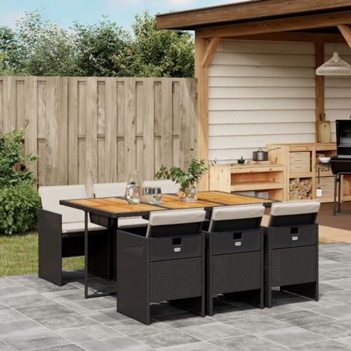 Homgoday Garten-Essgruppe PE-Rattan Schwarz/Braun 4-6 Personen Terrasse Model3277682