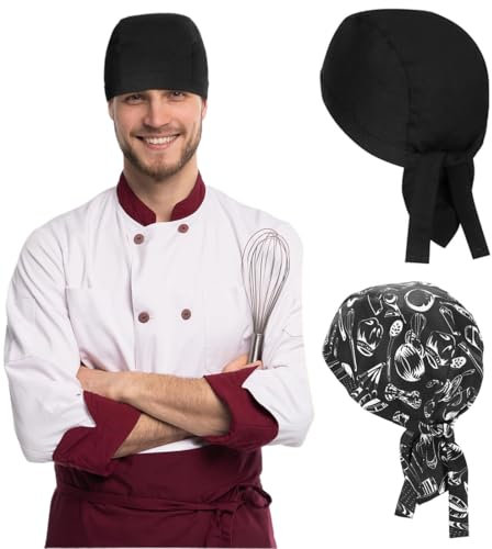 AFCJLTO 2er Set Bistrohüte für professionelles Kochen,atmungsaktive Kochmützen mit Bandana-Design für Männer und Frauen,Lustige Chefhüte für die Küche