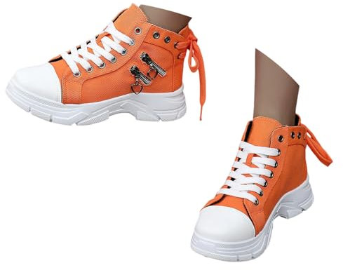 ticticlily Unisex Sneaker Sportschuhe High Top Turnschuh Damen Leinwand Schuhe Denim Casual Frühling Freizeit A Orange 39 EU