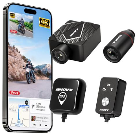 INNOVV K5 Motorcycle Dash Cam Front and Rear, 4K UHD+1080P, IP67 Waterproof Motorcycle Camera with GPS, Night Vision, Faster 5GWi-Fi, 24H Parking Mode, Loop Record, Support 512G(SD card not included)