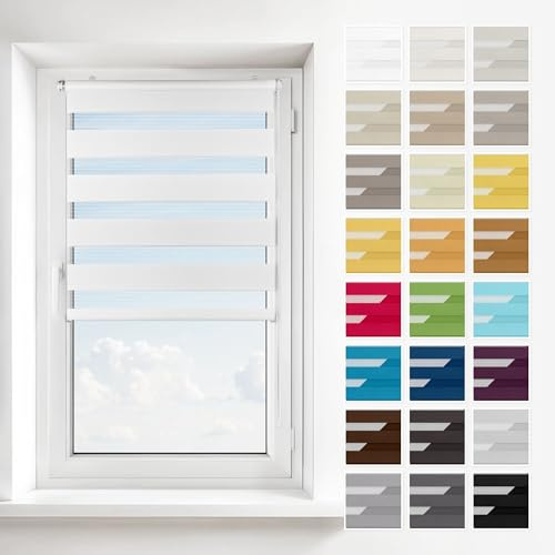 Estika Doppelrollo ohne Bohren – 2-in-1 Montage (Klemmfix, Wand oder Decke) – Weiß – 40 × 120 cm – Rollo für Fenster innen