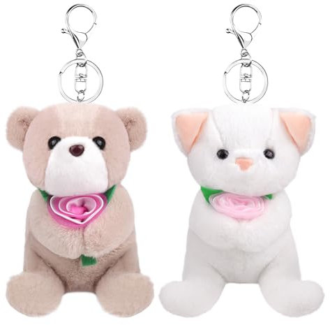 ANBOOR Lot de 2 petits ours en peluche de 15 cm avec porte-clés, animaux en peluche originaux, comme cadeau d'anniversaire pour enfants, cadeau de fête (ours)