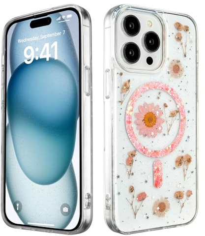PIXFAB Case for iPhone 16, Glitter Bling Diamond Back Phone Cover [Compatible with MagSafe] Wireless Charging, [Slim Fit] Military-Grade Protection [Anti-Scratch] - Pink
