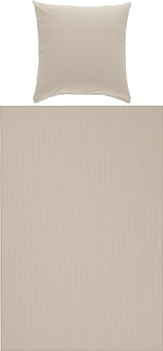 Erwin Müller Bettwäsche-Set Seersucker Uni Serie Rosenheim, Bettbezug, Kissenbezug Taupe Größe 80x80 cm / 135x220 cm - pflegeleicht, bügelfrei, mit Reißverschluss