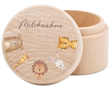 wunderwunsch® - Milchzahndose Motiv Milchzähne aus Holz mit kinderfreundlichem UV-Druck - Zahndose Milchzähne als Erinnerung an die ersten Zähnchen