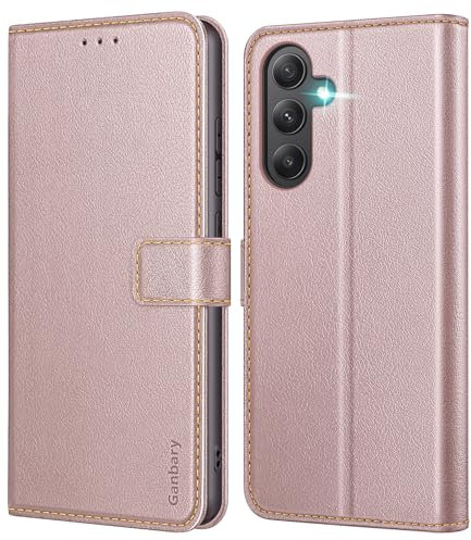 Ganbary Coque pour Samsung Galaxy A55 5G, [Housse en Cuir PU Premium] [Etui à Rabat] [Pochette de Portefeuille], Étui de Protection pour Samsung Galaxy A55 5G - Or Rose