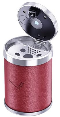 Geoyien Cendrier Voiture, Lumière LED Automatique, Cendrier en Cuir Coupe Vent, Cendrier de Voiture avec Couvercle, Cendrier de Voiture Ignifuge pour Voiture ou Voyage, Maison, Bureau, Rouge