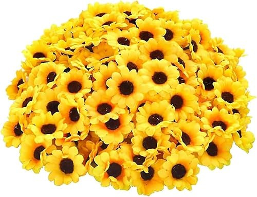 Cldaisy 100 Stück gelbe künstliche Blütenköpfe, Mini-Sonnenblumen, dekorative Stoffblumen, Basteln, Blumenverzierungen für Kränze, Hochzeit, künstliche Blumen