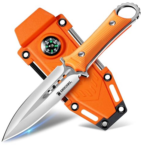 DRGSKL Outdoor Camping Messer Survival Messer Feststehende Klinge mit Kydexscheide für Männer Camping Jagd Wandern Orange
