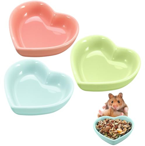 3 Pack Hamster Food Bowls Ceramic Hamster Feeding Bowl Heart Shaped Small Animal Food Dish For Hamsters Hedgehog Gerbils Mice Guinea Pigs