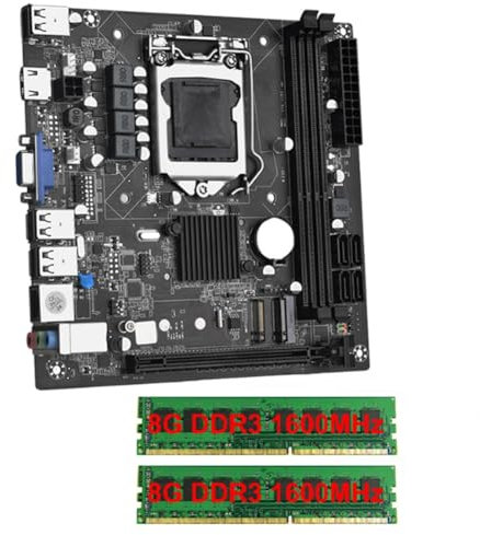 Goufride Scheda madre ITX H61 Desktop con 2x8G DDR3 1600MHz RAM CPU LGA 1155 Supporto fino a 16GB RAM Slot Scheda di Rete 100M Facile da installare