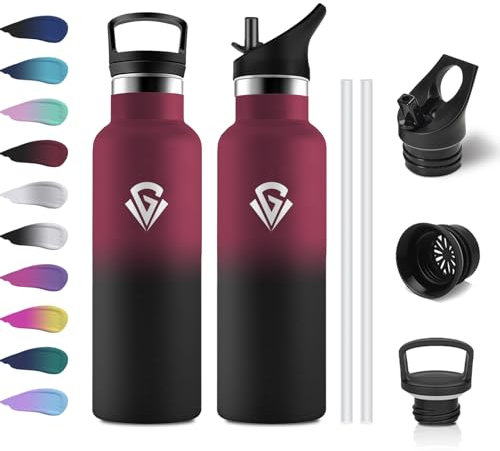 Gourde Isotherme 500ml, Bouteille Isotherme Double Paroi, Gourde Inox aver Paille, sans BPA, Étanche & Réutilisable, Bouteille Isotherme pour Enfant, Adulte, l'école, Bureau, Extérieur, Cyclisme