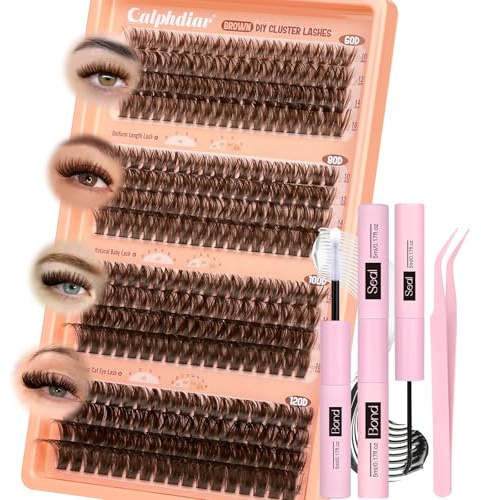 Brown Cluster Lashes Kit Individual Eyelashes D Curl Lashes Individual Cluster Kit Dark Brown Eyelash Clusters 296PCS with Bond and Seal Tweezers Fluffy Lash Extension Kit (60D 80D 100D 120D,10-18MM)