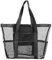 MBAIYO Netz Strandtasche mit Tasche, Mesh Beach Bag für Sandspielzeug Faltbare Handtaschen mit Reißverschluss Wasserdicht Badetasche Schwarz Netztasche für Strand Urlaub Reise Fitnessstudio