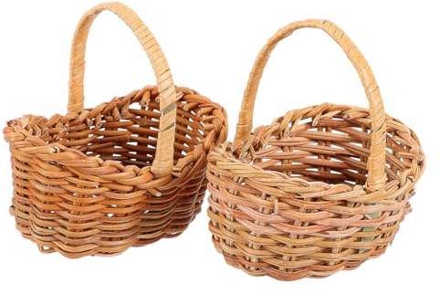 ULTECHNOVO Small Handheld Woven Basket with Handles Miniature Flower Basket for Home Wedding Party Decoration and Tabletop Storage 3X3X2 Inch