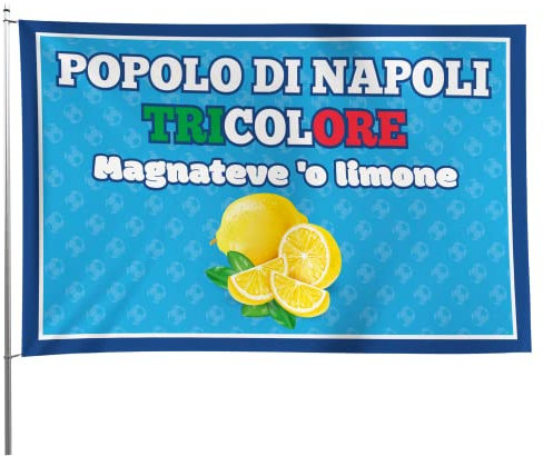 Bandiera 4° Scudetto Popolo di Napoli- Bandiera Magnateve 'o Limone 90x150 cm - Gadget 4° Tricolore - Regalo Tifoso Calcio, Senza Asta