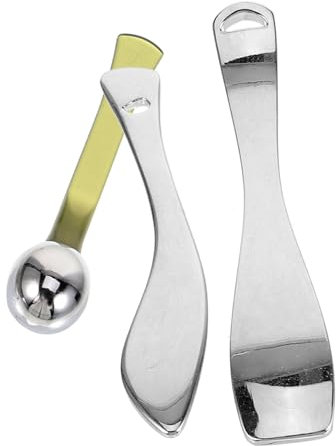 WRITWAA Cosmetic Spoon and Eye Cream Spoon Set 3 Pieces Small Metal Facial Cream Spatulas Beauty Scoop for Skincare and Makeup Application in Green and Silver