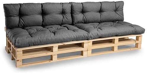 Gutekissen® Palettenkissen Set – Sitzkissen für Europaletten – Gefüllt mit Granuliertem Poulirette-Schaum NPPI – 2X Set (Sitzkissen 120x80 +Rückenlehne 120x40), Dunkelgrau