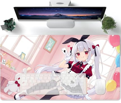 PORNHUX Gaming Anime Süßes Mädchen XXL Mauspad Led Erweiterte Groß Schreibtischunterlage Rutschfester Gummi Gaming Mouse Pad für Gamer 600x300x3mm