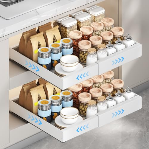 Focenat 2 Piezas Cajón Telescópico, Cajones deslizables para armarios de cocina, Ampliable Cajón Deslizante Para Alacena, Organizador de Gabinete Extraíble, Ancho ajustable de 32-53cm