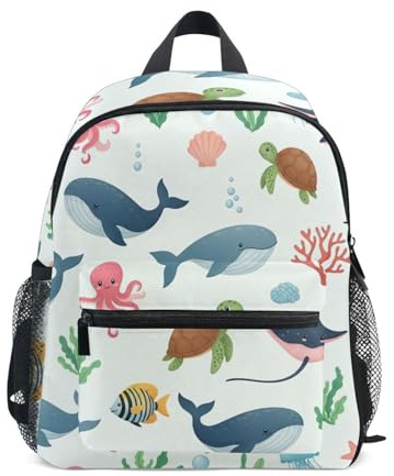 RPLIFE Süße Meerestiere, Wale, Kleinkind-Rucksack für Jungen und Mädchen, kleine Reise-Büchertasche mit Namensschild, Kinder-Schultasche, 3–8 Jahre