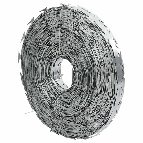 Gecheer Filo Spinato Concertina, per recinzioni Esterne 500 m Diametro Bobina 50 cm Lame 22x15 mm in Acciaio zincato, Giardino e proprietà Commerciali