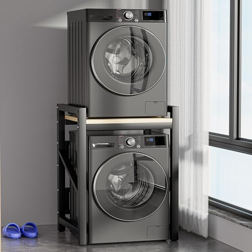 Over The Washer and Dryer Storage Shelf, Widen & 3 Height Adjustable Stacking Rack, Space Saver Washer Dryer Stacking Kit, Thicker Metal Washer Shelf for within 29.5 width (Black, 29.5 Inch)