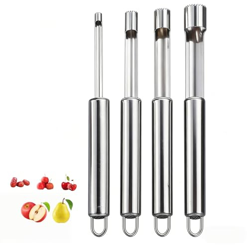 Heanvmyss 4er-Set Apfelentkerner,Obstentkerner,Kirschentkerner,Entkerner Apfel mit Einer Gezackten Edelstahlklinge,Apfelkernausstecher für Küche,Äpfel,KirschenBirnen,Anderes Obst