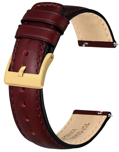 BISONSTRAP Leder Armband für Damen und Herren, Öliges Pull-Up Leder, Schnellverschluss Uhrenarmband, 20mm, Burgunder (Goldene Schnalle)