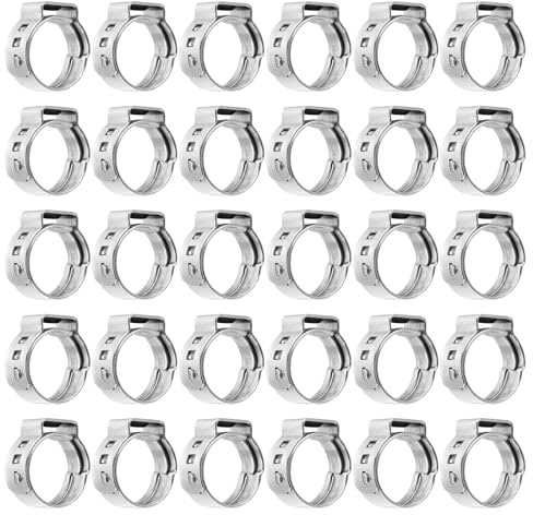 sourcing map 40Pcs 10.2-12.3mm Single Ear Hose Clamps 304 Stainless Steel Polished Stepless Hose Clamp for Automobile Pipe Connections Home Appliance Wiring and Pipes, Silver