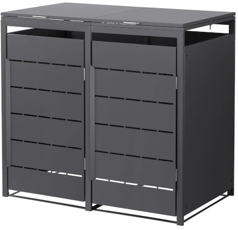 ML-Design Abri Cache pour 2 Poubelles, 132x80x120 cm Capacité 240L, Anthracite en Acier, Couvercle Rabattable et Porte Clôture, Protection Visuelle, Habillage de Conteneurs, Résistant aux Intempéries