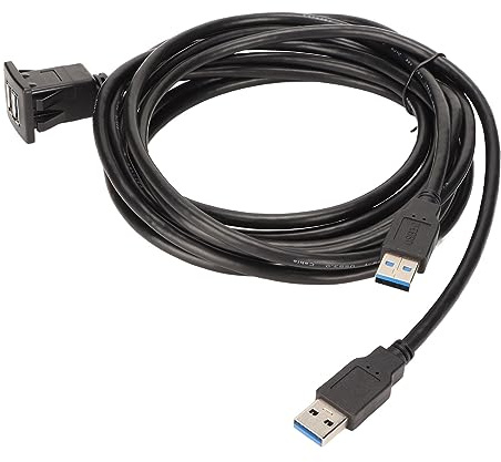 GOWENIC 2 Ports Dual USB 3.0 Unterputzmontage, USB 3.0-Stecker auf Buchse-Verlängerungskabel mit ABS-Armaturenbrettbasis, für das Armaturenbrett von Autos, LKWs, Booten und Motorrädern