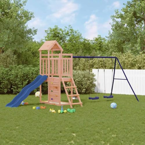 Emmtore Spielturm, Klettergerüst mit Rutsche Schaukel, Kinder Kletterturm mit Holzdach, Spiel-Zubehör für Garten, Holz Spielplatz Douglasie Massivholz,Modell 6