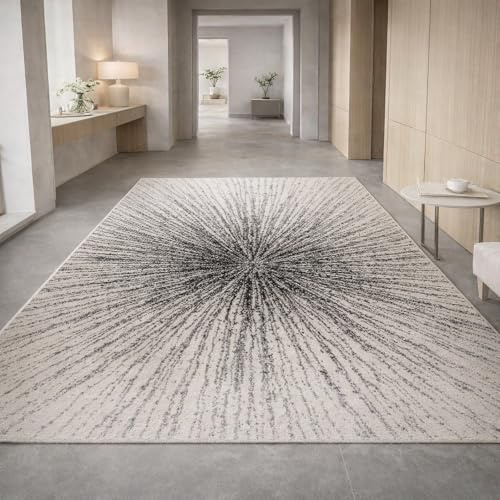 Generisch Teppich Quadratisch,Modernes abstraktes Design, Schwarz, Weiß, Taupe-Grau, 120 x 120 cm, Kurzflor Teppiche fürs Wohnzimmer, Schlafzimmer, Esszimmer Dekoration