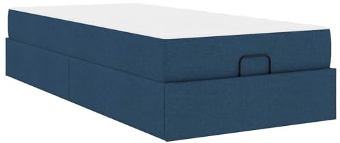 XHNIFBN Bettgestell mit Matratze 100x200 cm Blau Stoffrahmen Hochbett Modernes Design Doppelpack Langlebig für Schlafzimmer Jugendzimmer Gästezimmer