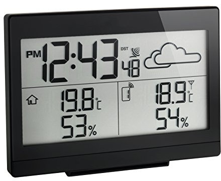 TFA Dostmann Casa Funk-Wetterstation, Wettervorhersage, Außentemperatur, Innentemperatur, Luftfeuchtigkeit, mit Funkuhr, L 141 x B 48 x H 100 mm, schwarz