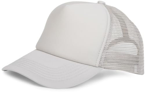 styleBREAKER Unisex 5-Panel Trucker Cap mit Mesh-Einsatz | verstellbares Basecap mit Click Snap Verschluss | luftiges Netz Cap für Damen und Herren, Farbe:Hellgrau