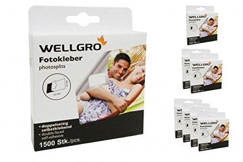 Cinta adhesiva para fotos Wellgro®, adhesivos para fotos, adhesivos de fotos, sin ácido, adhesivo por las dos caras, en caja dispensadora, 1500, 3000 o 6000 unidades), 1500 Stück