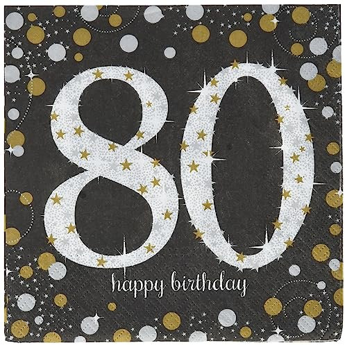 Amscan 511965 - Servietten 80. Geburtstag, 16 Stück, 33 x 33 cm, Happy Birthday, Sparkling Celebration