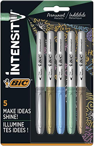 BIC Marqueurs permanents métalliques - Lot de 5 - Variété de couleurs métalliques - Pour surfaces sombres et claires - Faible odeur (modèle assorti)