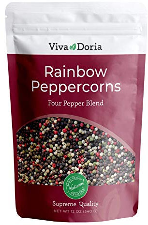 Viva Doria Rainbow Peppercorn Blend – Whole Black, Green, Pink, and White Peppercorns – 340g Refill for Grinders