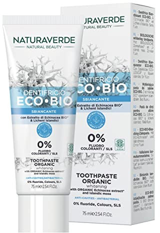 Naturaverde | Bio- Dentifricio in pasta ECO BIO, ai Licheni Islandici, Sbiancante, per Sbiancare i Denti, Professionale, 75 ml