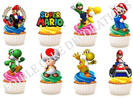 30 x Super Mario Stand UP Edible Paper Cupcake Toppers Cake Decorations